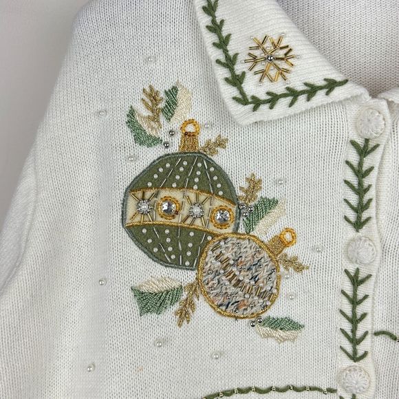 B P Design Cotton Ramie Neutral Embroidered Christmas Sweater Size Large - Picture 11 of 14
